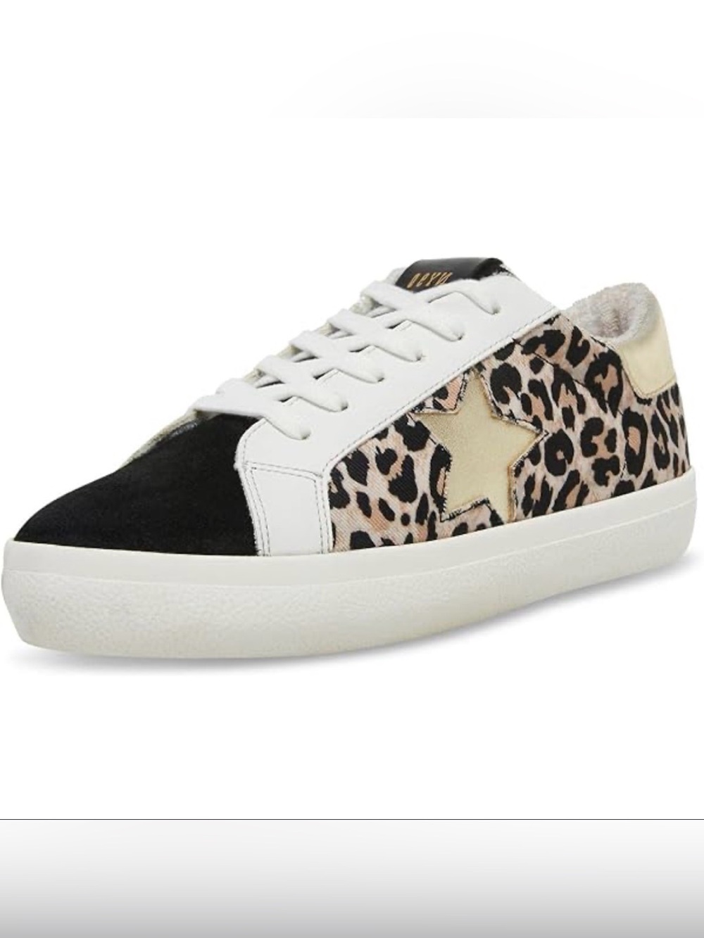 Steve Madden Women’s Leopard Sneakers Gold Star-White/Black Size 7.5M